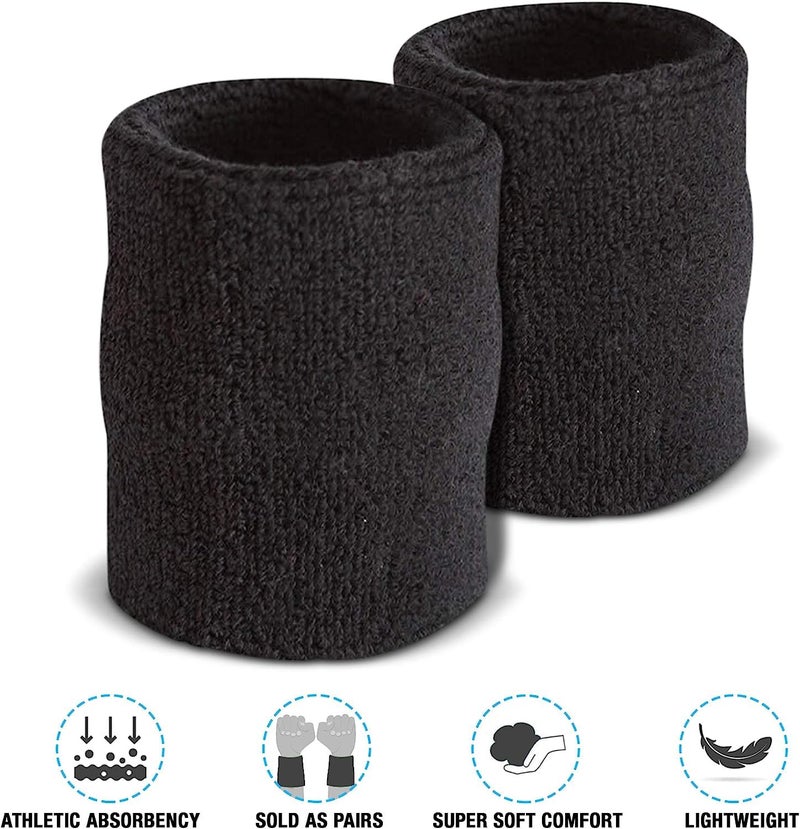 AMIFIT 5 x 3 Inch Sports Wrist Band Absorbent Sweatbands for Football Basketball Running Athletic Sports and Working Out, Pack of 1 (Black) - Image 2