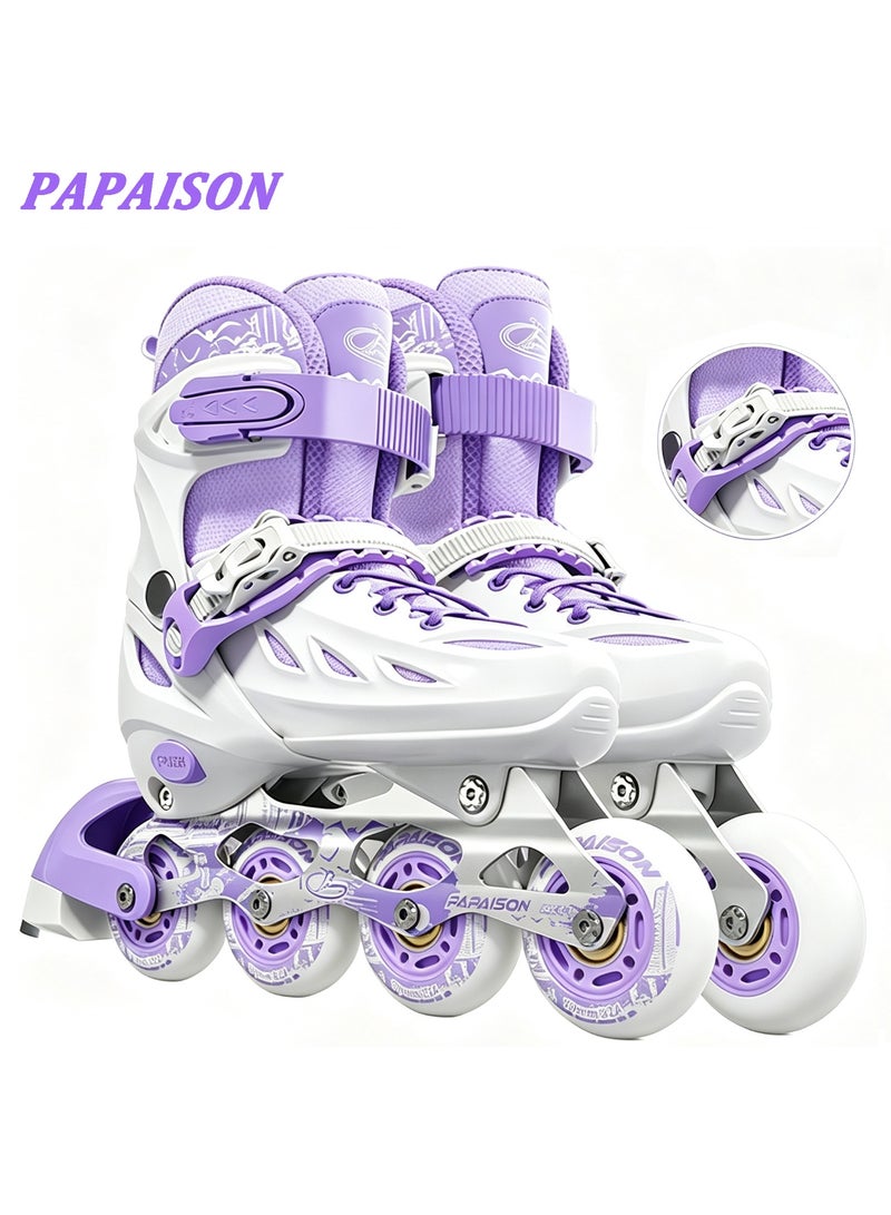بابايسون زلاجات بعجلات متراصة (Inline Skates) للأطفال قابلة للتعديل، مزودة بعجلات مضيئة بالكامل، مخصصة للبنات. - Image 1