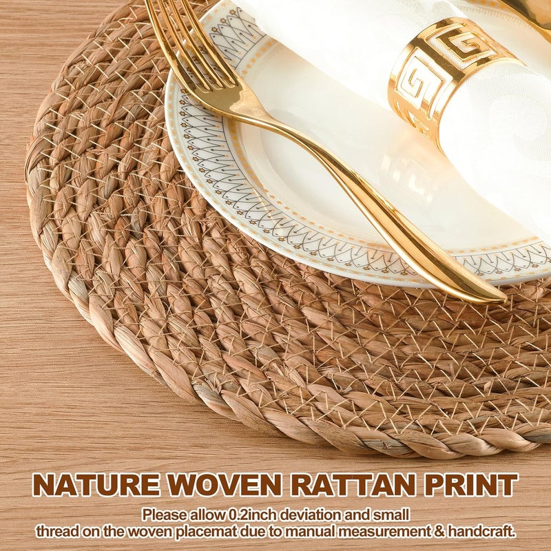 Dimpola Round Woven Placemats 13.5 inch Set of 6 - Boho Rattan Placemat Natural Water Hyacinth Placemats, Farmhouse Weave Place Mats, Rustic Braided Wicker Table Mats for Dining Table,Home,Wedding - Image 5