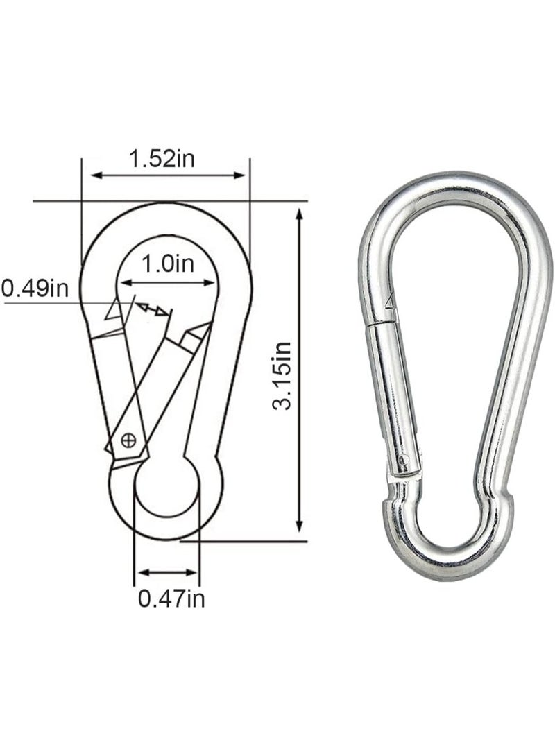 3.15in Large Carabiner Clips, 5PCS Stainless Steel Carabiner Heavy Duty, Spring Snap Hook, Locking Climbing Caribiners Clips for Gym, Plant Hanging, Outdoor Camping, Hiking. 600 lbs - Image 2