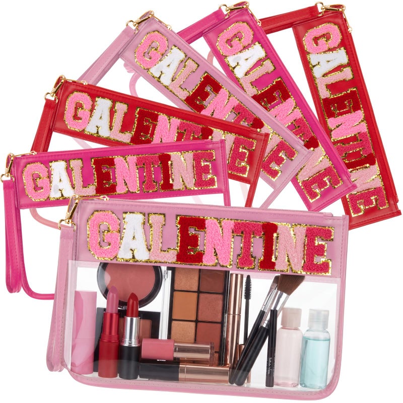Shinylin 6 Pcs Galentine's Day Makeup Bags Gifts Bulk Chenille Letter Clear Zipper Pouch Waterproof Nylon Organizer for Women Girls Friends Ladies Valentine's Day Party Favors Decorations - Image 1