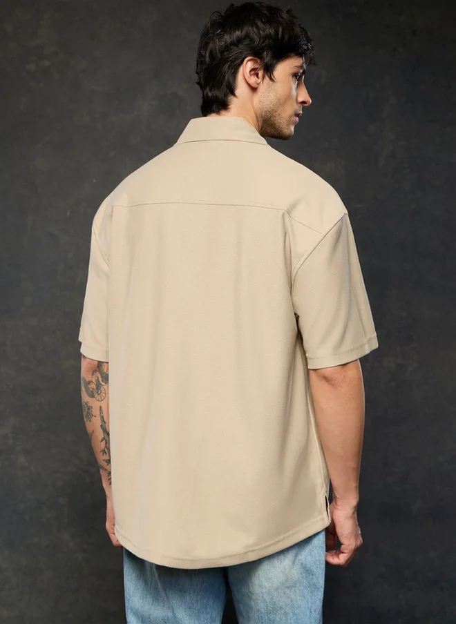 The Souled Store The Souled Store Men Oversized Fit Textured Khaki Shirt