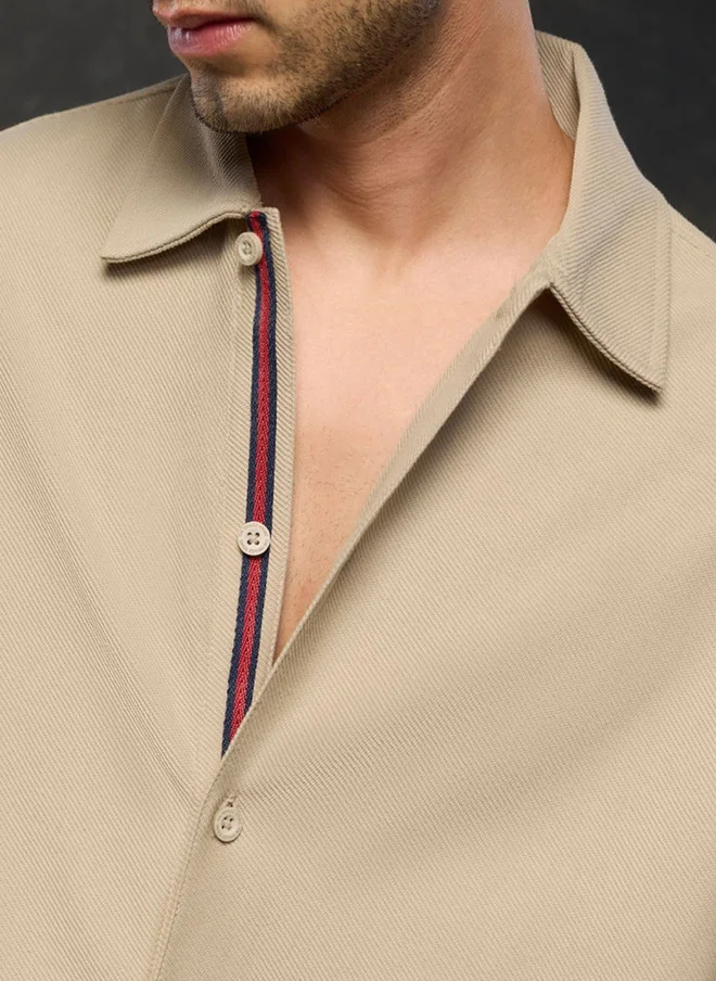 The Souled Store  The Souled Store Men Oversized Fit Textured Khaki Shirt  | Best Price UAE