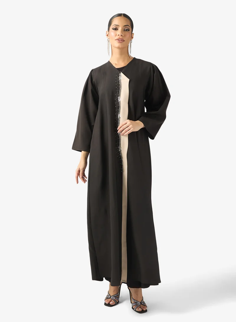 Abaya With Embellished Hem & Sheila
