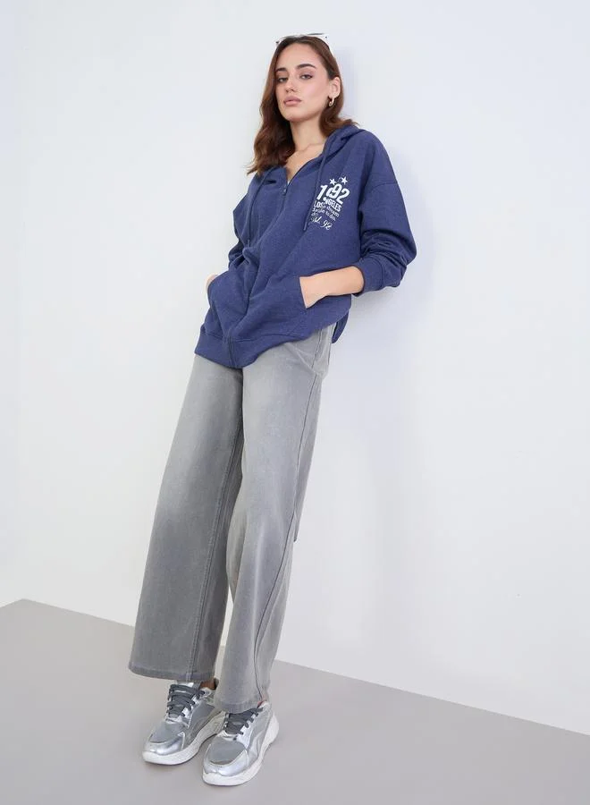 Styli Dark Blue Oversized Hoodie