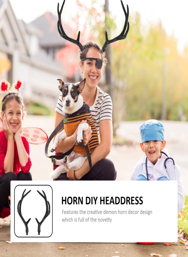 PRETYZOOM Diy Black Plastic Deer Horn Headband Pair Realistic Antler Headdress for Carnival Festival Costume Hair Decoration - Image 2