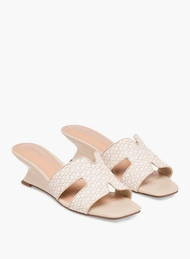 Celeste Women's Monogram Print Slip-On Sandals with Wedge Heels