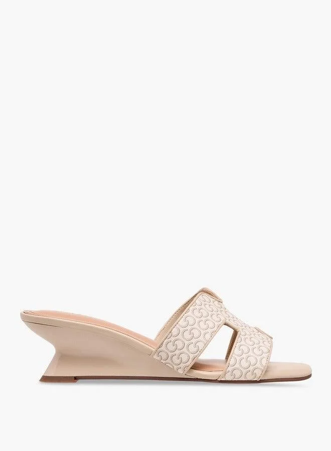 Celeste Women's Monogram Print Slip-On Sandals with Wedge Heels