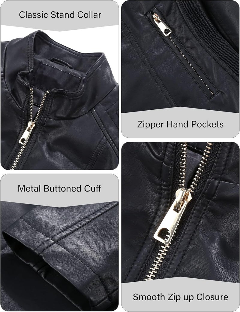 Bellivera Women's Faux Leather Motorcycle Jacket with Zipper and Pockets - Coal Black, Size S - Image 5