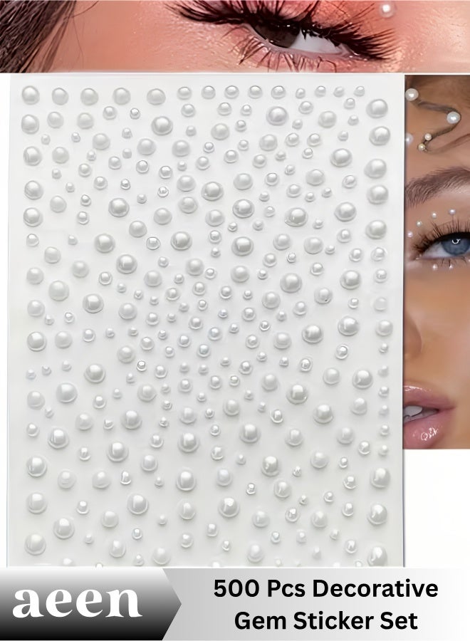 aeen 500pcs Self-Adhesive Flat Back Rhinestone Stickers, Glossy White Decorative Gems for Nail Art, Makeup, DIY Crafts and Home Decor, 3mm 4mm 5mm 6mm - Image 1