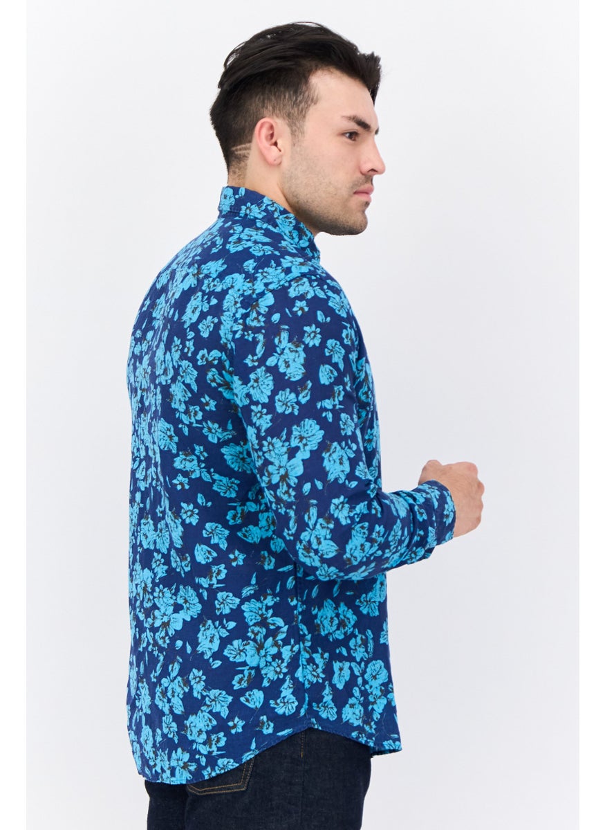 Harmont & Blaine - Men Narrow Fit Floral Print Long Sleeves Casual Shirt, Navy Combo - Image 1