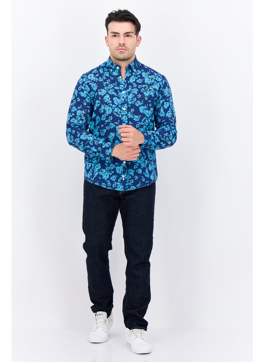 Harmont & Blaine - Men Narrow Fit Floral Print Long Sleeves Casual Shirt, Navy Combo - Image 1