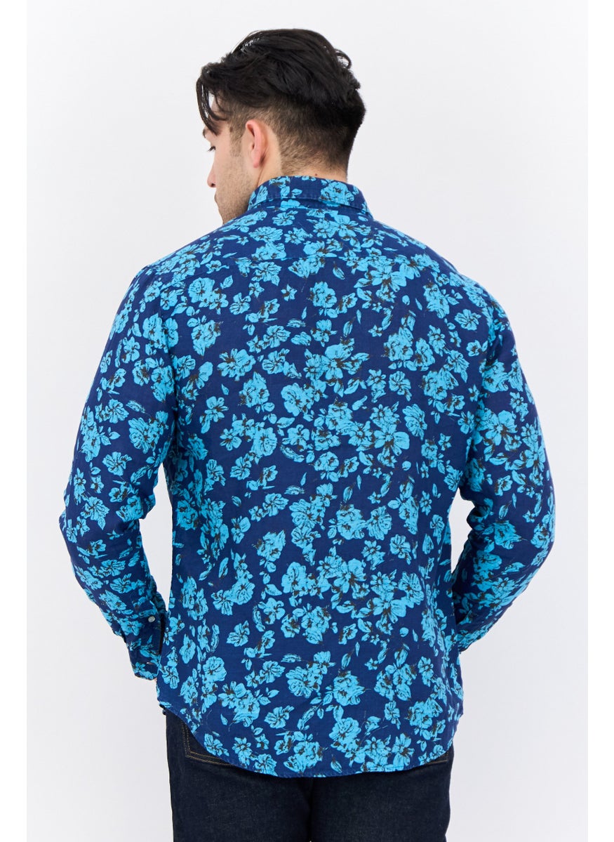 Harmont & Blaine - Men Narrow Fit Floral Print Long Sleeves Casual Shirt, Navy Combo - Image 1
