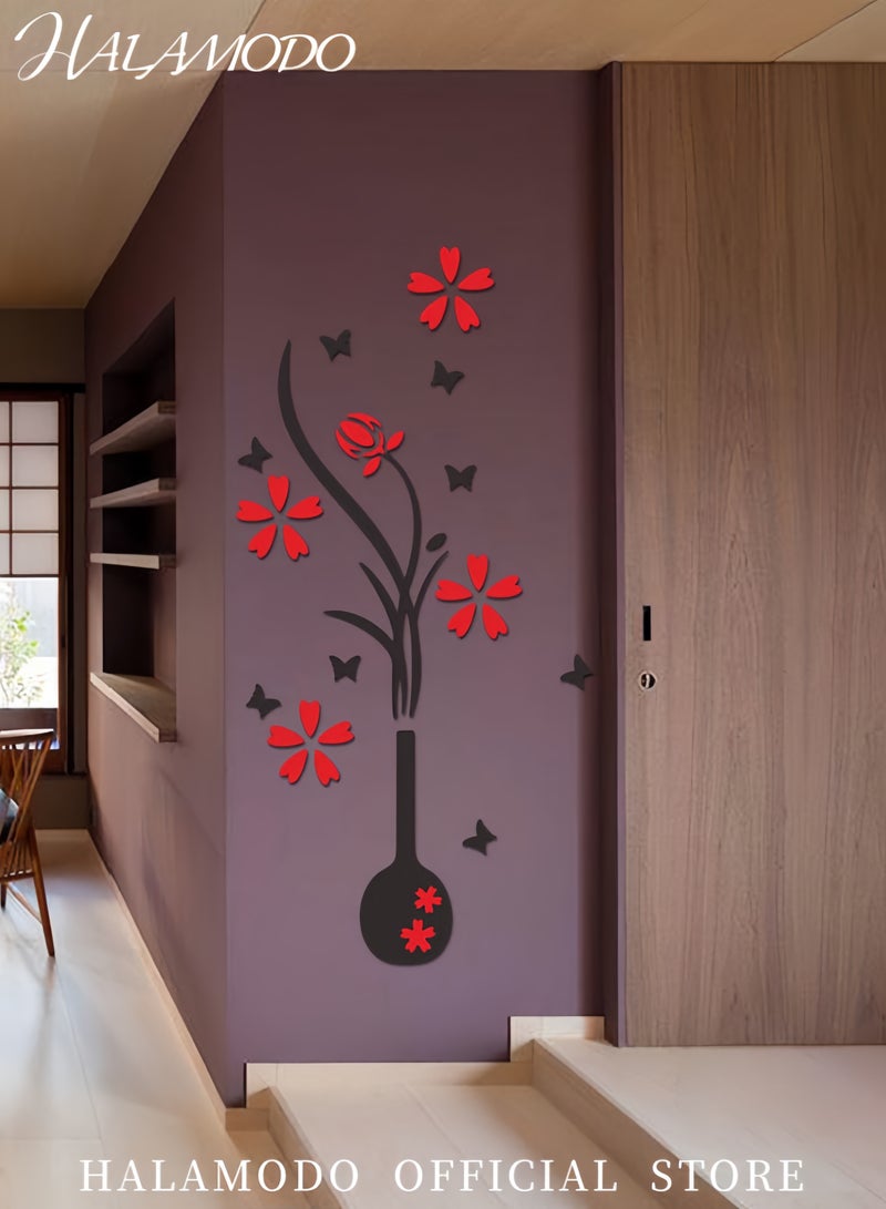 HALAMODO 3D Acrylic Vase And Plum Pattern Wall Sticker Black/Orange - Image 5