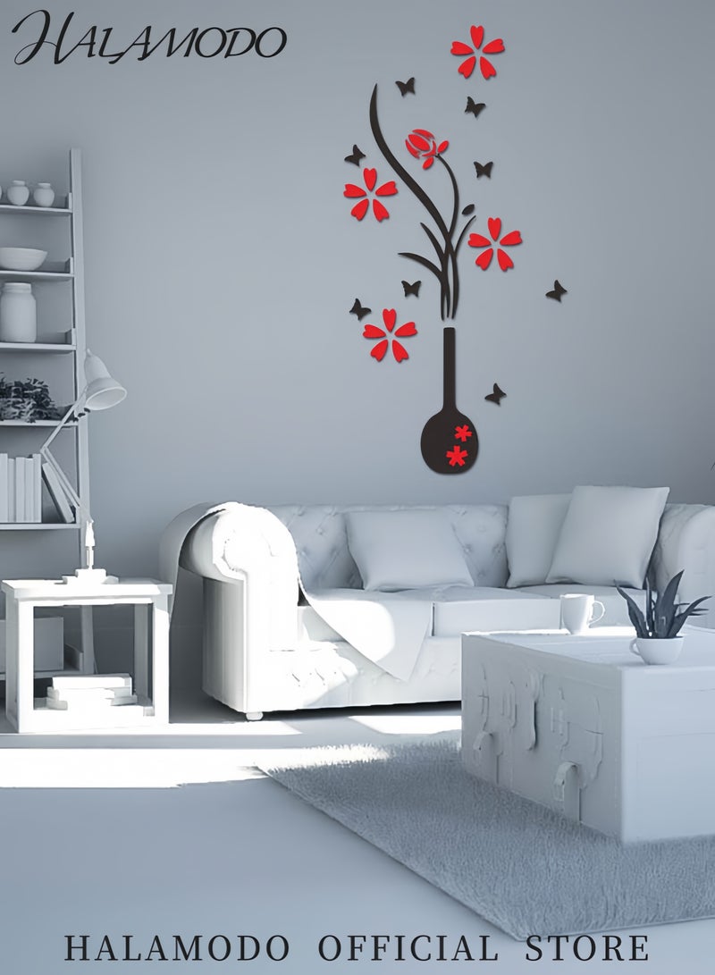 HALAMODO 3D Acrylic Vase And Plum Pattern Wall Sticker Black/Orange - Image 2