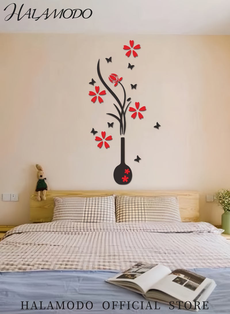 HALAMODO 3D Acrylic Vase And Plum Pattern Wall Sticker Black/Orange - Image 3
