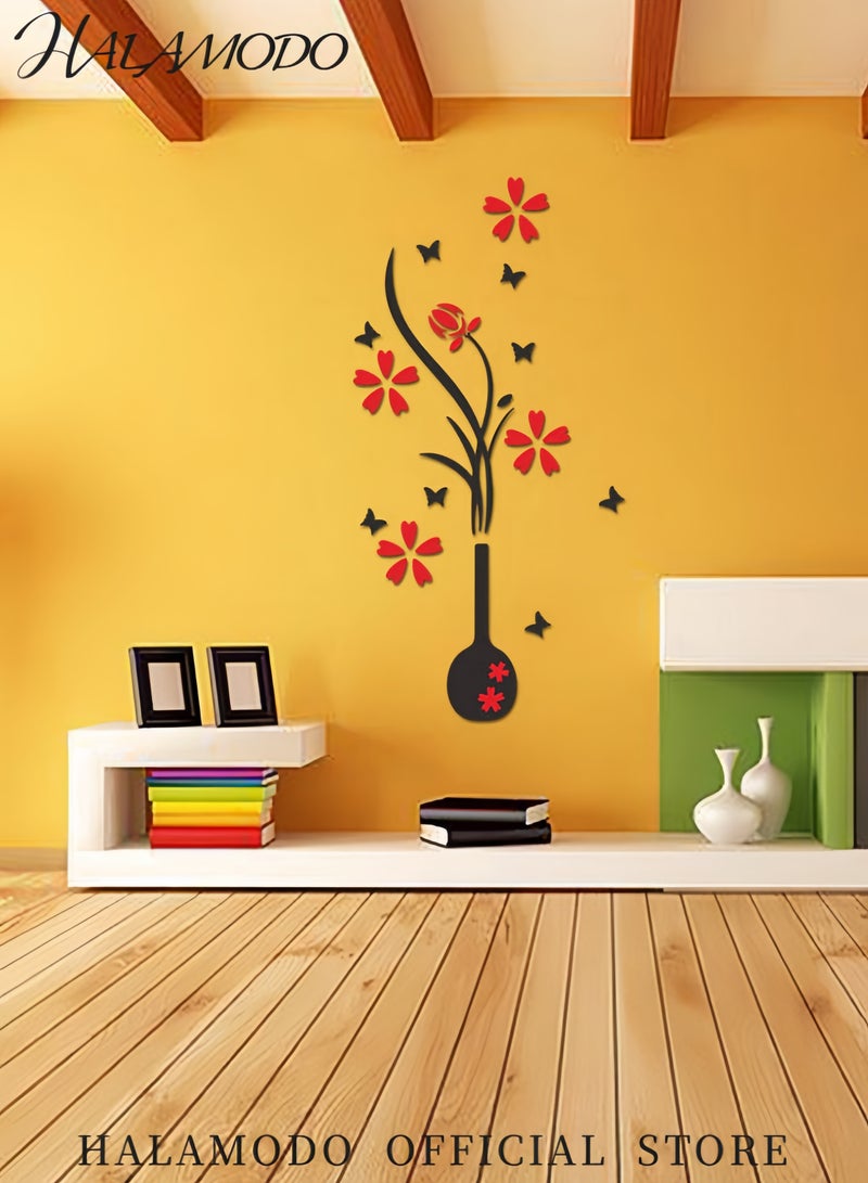 HALAMODO 3D Acrylic Vase And Plum Pattern Wall Sticker Black/Orange - Image 4