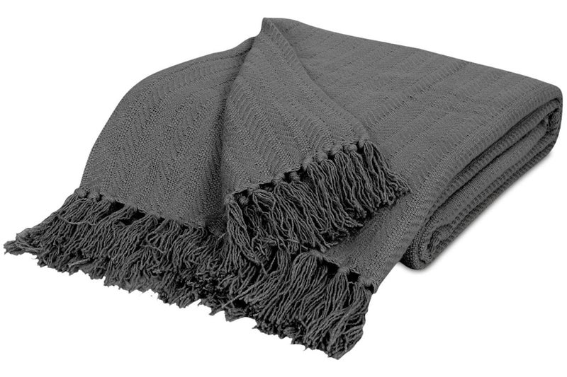 TIB® 100% Cotton Throw Blanket,127x152 cm, Throws for Sofa and Couch 3 Seater 300 TC with Fringes, (Grey) - Image 4