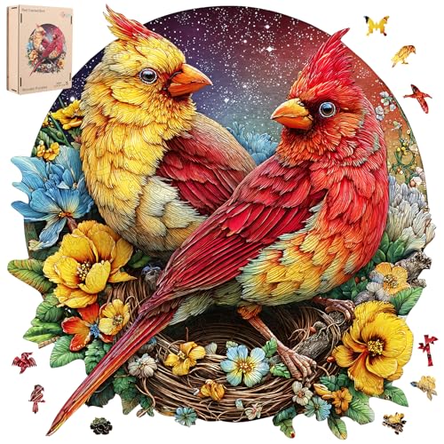 MEATRN Winter Cardinals Puzzles for Adults Fun Educational Wooden Puzzle Christmas Decorative Gift Relaxing Wood Puzzle Game for Family Friends 206 Pcs 11x112 in - Image 1