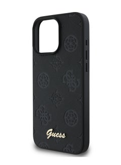GUESS PU Case With Peony Hot Stamp and Metal Script Logo for iPhone 16 Pro / Ultimate Protection / Durable Back Cover  - Black  - Image 2