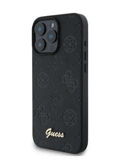 GUESS PU Case With Peony Hot Stamp and Metal Script Logo for iPhone 16 Pro / Ultimate Protection / Durable Back Cover  - Black  - Image 3