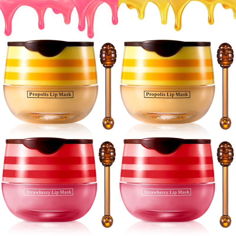 FYEBOO Lip Balm Vitamin E Moisturizing Propolis Sleeping Mask Effective Reduces Lines Prevention of Dry and Cracked Lips Nourishing Dry Lip Care 2 Packs Strawberry 2 Packs Honey 19Oz - Image 3
