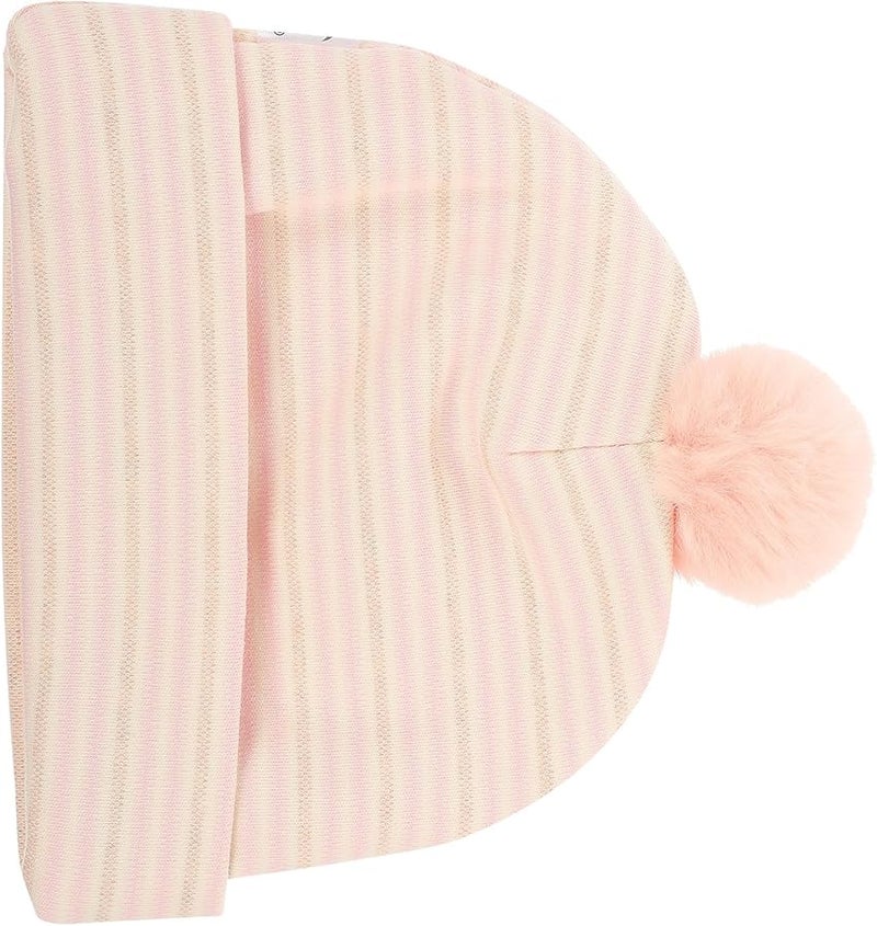 Pink Cotton Newborn Hat With Pom Pom Soft Winter Cap For 0 3 Months Boys - Image 1