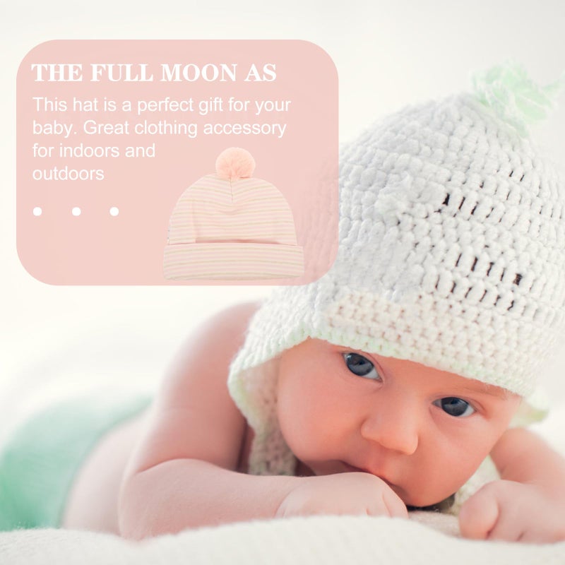 Pink Cotton Newborn Hat With Pom Pom Soft Winter Cap For 0 3 Months Boys - Image 5