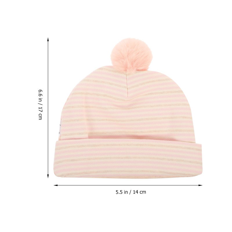 Pink Cotton Newborn Hat With Pom Pom Soft Winter Cap For 0 3 Months Boys - Image 3