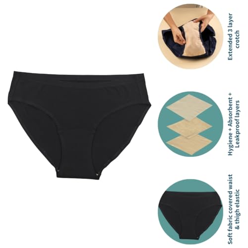 Pristine Life | Urine Leakage Panty For Woman | Wash & Reusable | Absorbs 25ml Of Leaks | Anti Bacterial, Hygienic & Leakproof | Comfy Cotton | Pack Of 2 | Black & Navy Blue | XL - Image 3