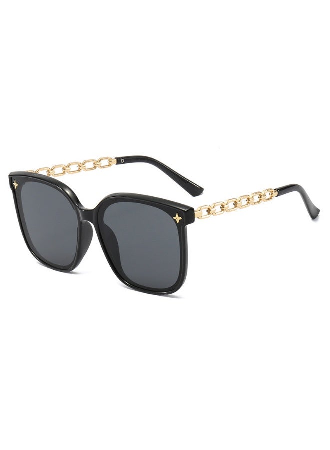 general Korean-Style Retro Sunglasses with Black Frame and Gold Chain Temples - Image 1