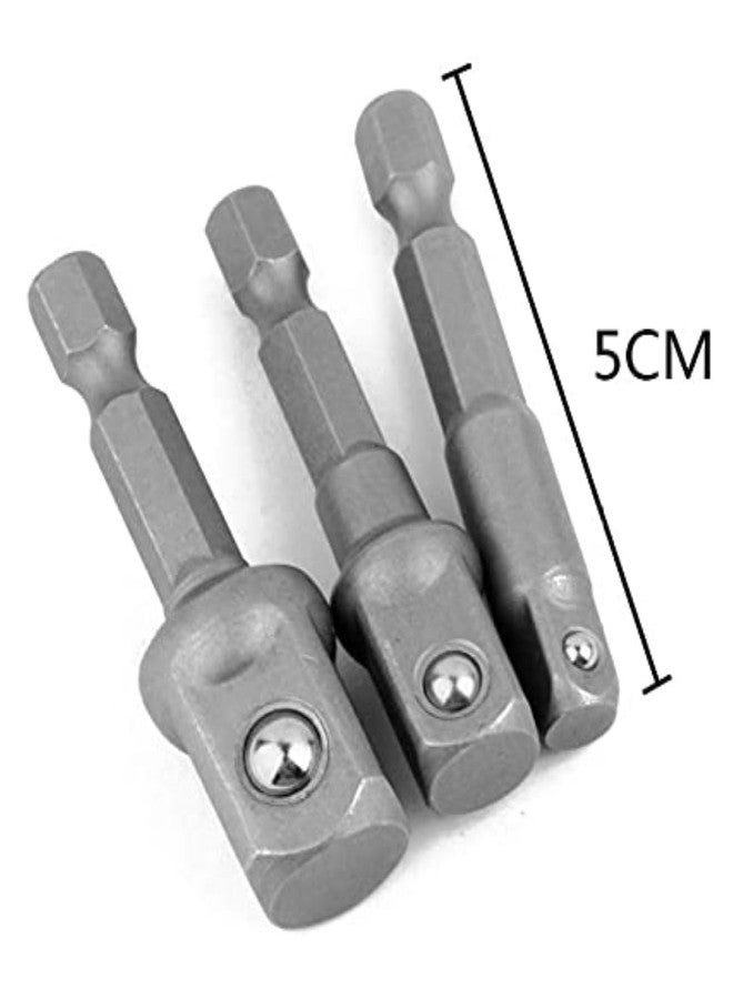 H9 3-Piece ¼” Hex Shank to Square Drive Socket Adapter Set - 1/4", 3/8", 1/2" Power Drill Extension for Quick Change Nut Driver, Socket & Wrench - CR-V Steel for Automotive & Home Repair 3 Piece Set - Image 2