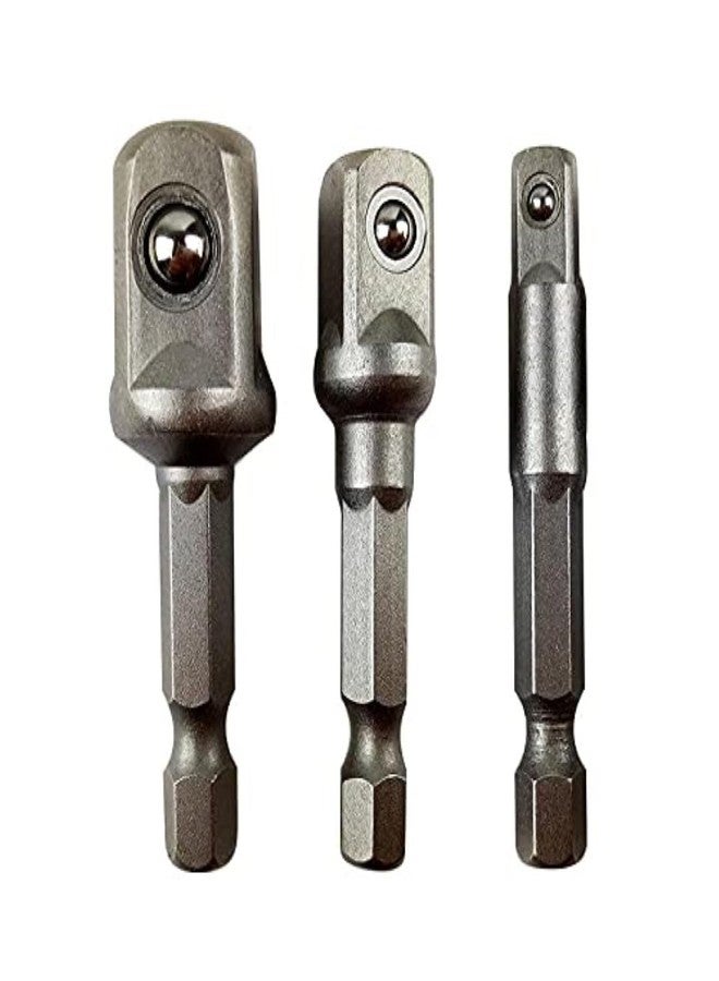 H9 3-Piece ¼” Hex Shank to Square Drive Socket Adapter Set - 1/4", 3/8", 1/2" Power Drill Extension for Quick Change Nut Driver, Socket & Wrench - CR-V Steel for Automotive & Home Repair 3 Piece Set - Image 1