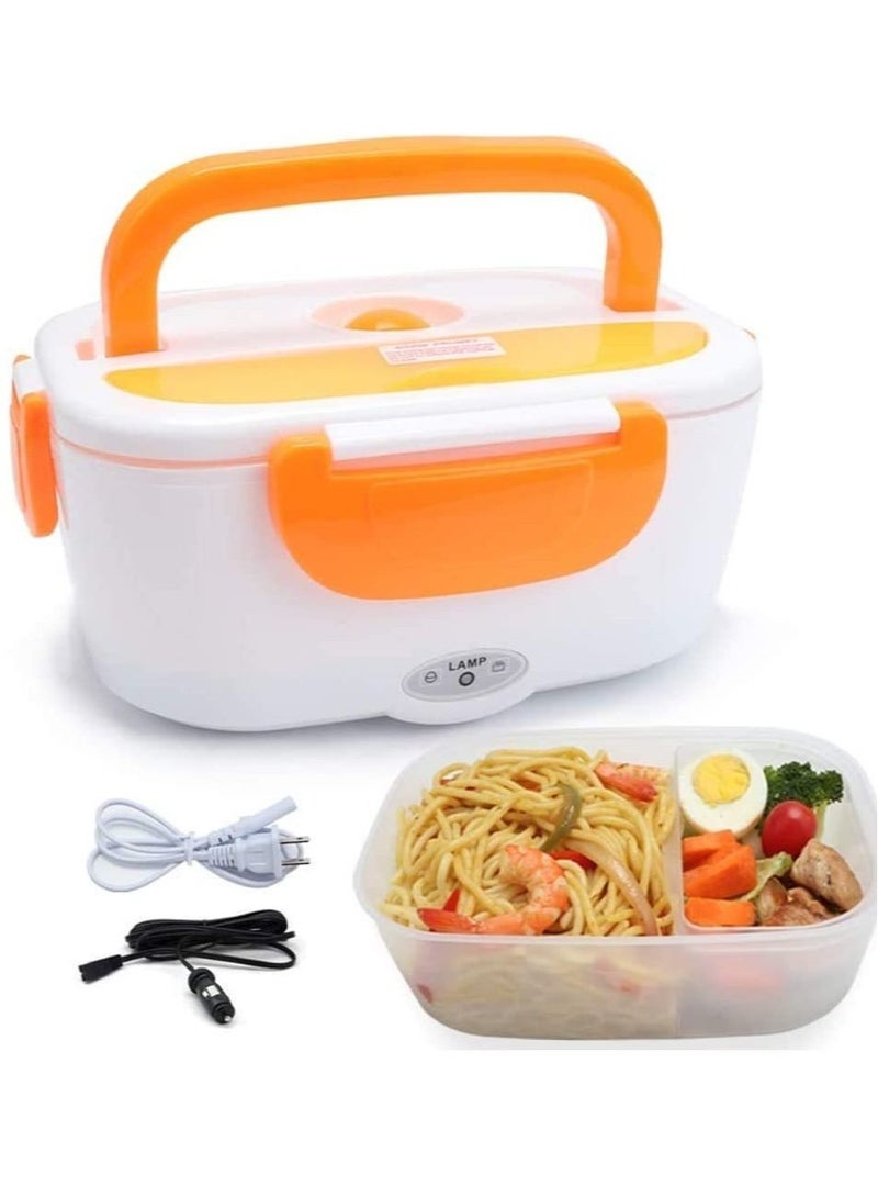 ELTRAZONE Electric Lunch Box 2 in 1, Portable Food Warmer Heating,Food-Grade Container, 12V 110V 40W Adapter, Car Truck Home Work Use, Spoon and 2 Compartments Included (orange)  - Image 1