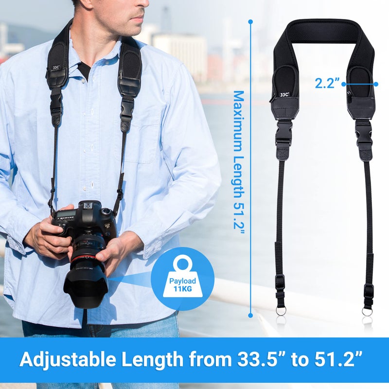 JJC DSLR Camera Neck Strap, Soft Neoprene Shoulder Belt for Canon EOS R5 R6 5D Mark IV 6D Mark II SL3 SL2 T8i T7 T7i 90D 80D Nikon D6 D5 DF D850 D810 D780 D7500 D5600 D3500 with Zipped Pockets - Image 4
