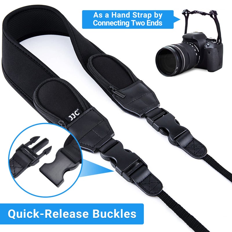 JJC DSLR Camera Neck Strap, Soft Neoprene Shoulder Belt for Canon EOS R5 R6 5D Mark IV 6D Mark II SL3 SL2 T8i T7 T7i 90D 80D Nikon D6 D5 DF D850 D810 D780 D7500 D5600 D3500 with Zipped Pockets - Image 5