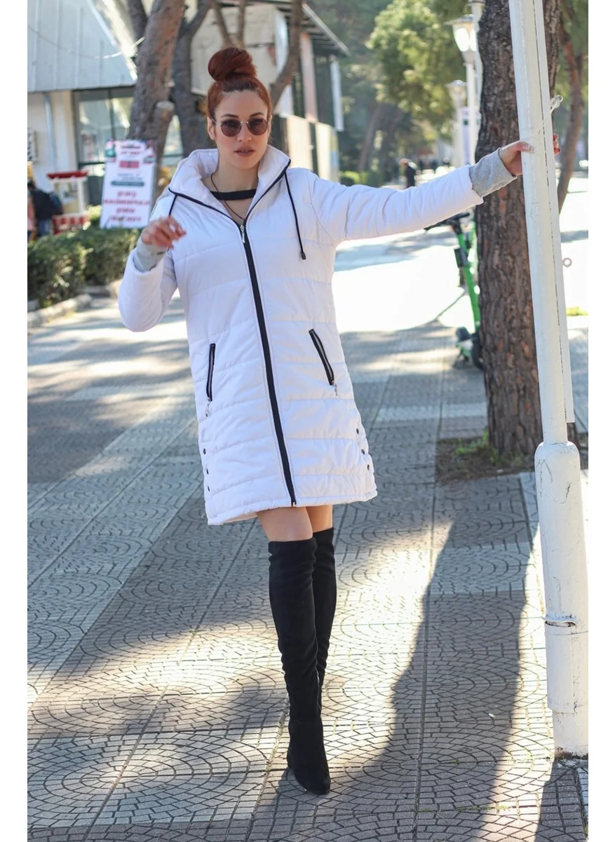 Barbora Winter Hooded Long Women's Puffer Coat 805WHITE2