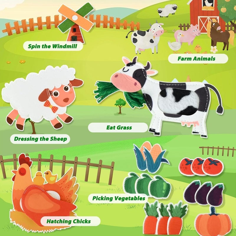 Moonmen Montessori Busy Book for Toddlers 1-3 - Farm Animals Quiet Busy Board for Boy Girl Gifts - Educational Activity Books Felt Learning Board Airplane Travel Toys (Farm B) - Image 2