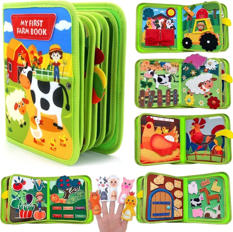 Moonmen Montessori Busy Book for Toddlers 1-3 - Farm Animals Quiet Busy Board for Boy Girl Gifts - Educational Activity Books Felt Learning Board Airplane Travel Toys (Farm B) - Image 1