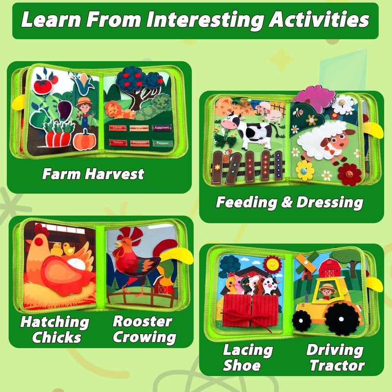 Moonmen Montessori Busy Book for Toddlers 1-3 - Farm Animals Quiet Busy Board for Boy Girl Gifts - Educational Activity Books Felt Learning Board Airplane Travel Toys (Farm B) - Image 3