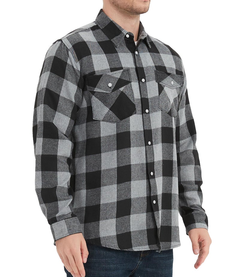 Kinglaman 3 Pack Mens Flannel Shirt Long Sleeve Plaid Shirts Casual Button Down Buffalo Plaid Checkered Cotton Jacket 1 Black-red 1 Black-Blue 1 Black-Gray X-Large - Image 3