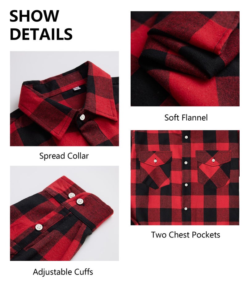 Kinglaman 3 Pack Mens Flannel Shirt Long Sleeve Plaid Shirts Casual Button Down Buffalo Plaid Checkered Cotton Jacket 1 Black-red 1 Black-Blue 1 Black-Gray X-Large - Image 5