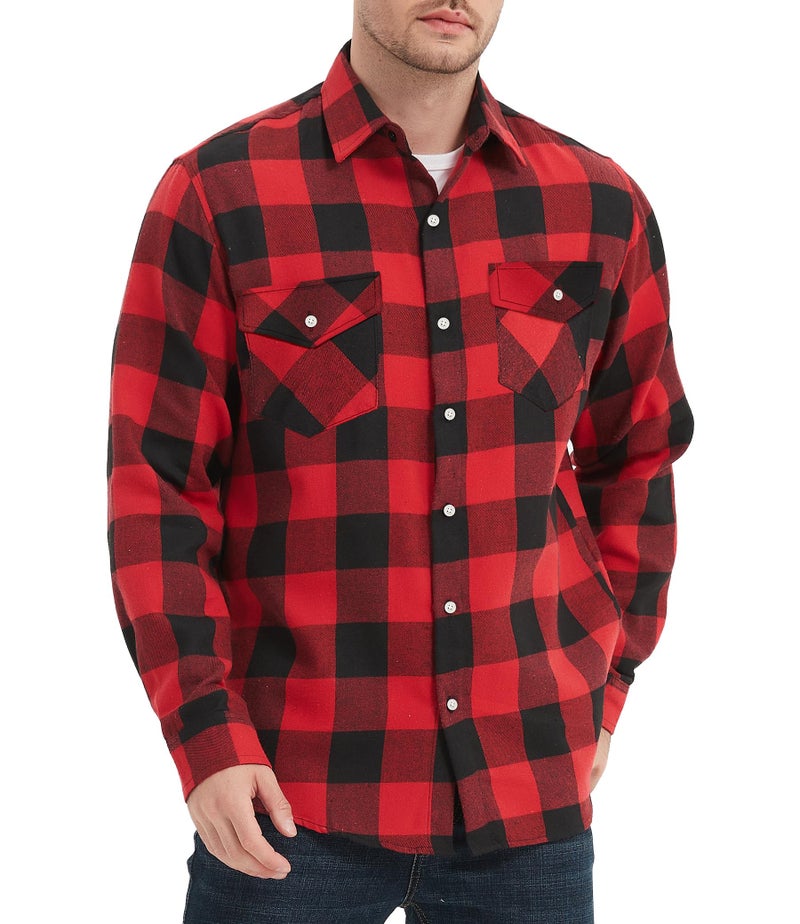Kinglaman 3 Pack Mens Flannel Shirt Long Sleeve Plaid Shirts Casual Button Down Buffalo Plaid Checkered Cotton Jacket 1 Black-red 1 Black-Blue 1 Black-Gray X-Large - Image 2