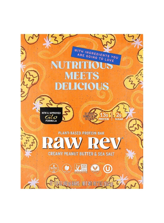 RAW REV Raw Rev, Plant-Based Protein Bar, Creamy Peanut Butter & Sea Salt, 12 Bars, 1.6 oz (46 g) Each  - Image 1