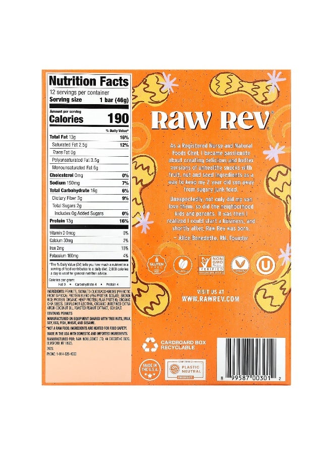 RAW REV Raw Rev, Plant-Based Protein Bar, Creamy Peanut Butter & Sea Salt, 12 Bars, 1.6 oz (46 g) Each  - Image 2