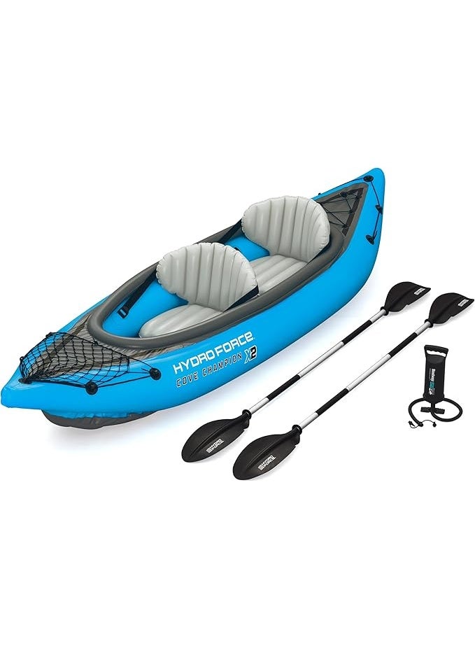 Bestway Hydro-Force Cove Champion X2 Two-Person Inflatable Kayak, Blue/Gray, with Paddles & Pump - Image 1