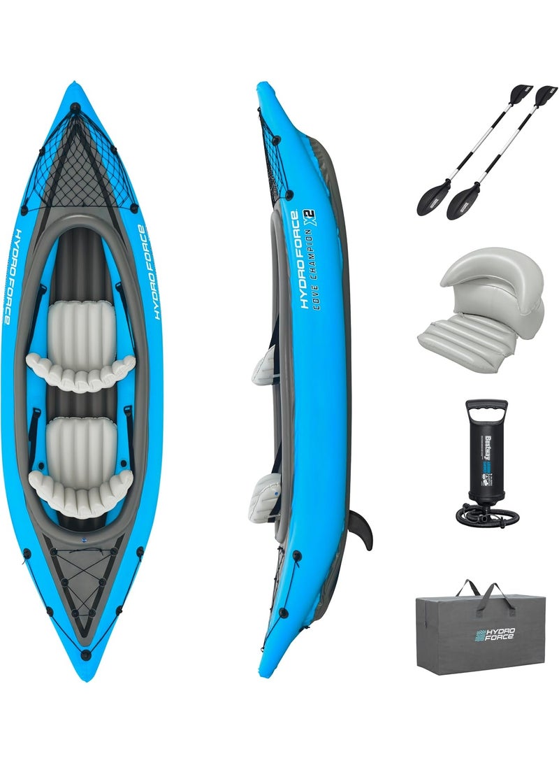 Bestway Hydro-Force Cove Champion X2 Two-Person Inflatable Kayak, Blue/Gray, with Paddles & Pump - Image 2