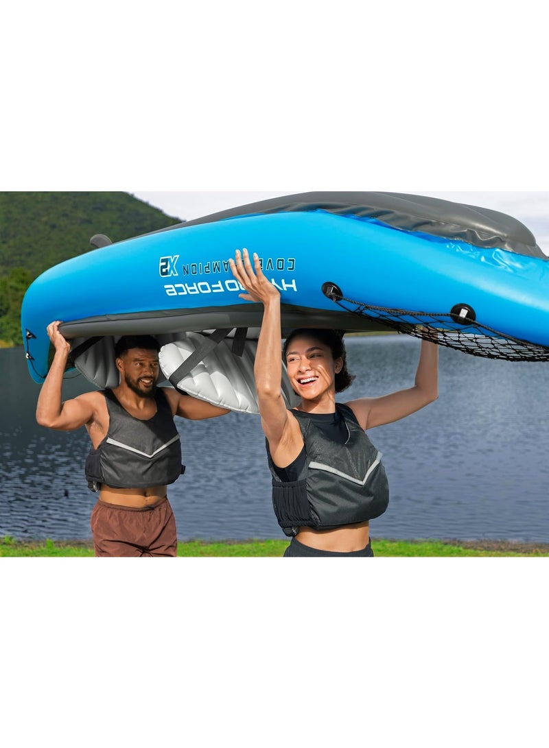 Bestway Hydro-Force Cove Champion X2 Two-Person Inflatable Kayak, Blue/Gray, with Paddles & Pump - Image 4