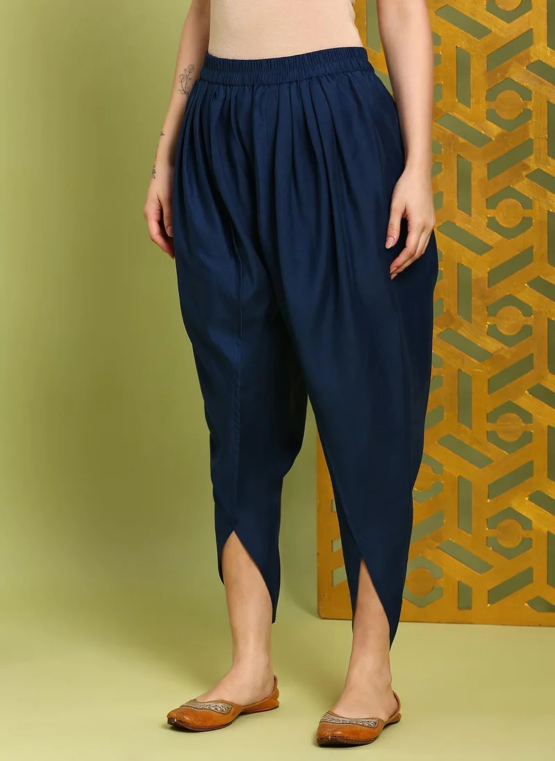 Globus Navy Blue Globus Women's Navy Blue Ethnic Motif Design Festive Kurta Set with Bell Sleeves and Dhoti Pants for Women | Best Price UAE