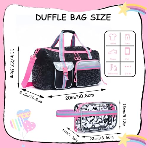 Oruiji Kids Duffle Bag Girls Gifts Overnight Bags for Girls Women with Makeup Bag Sleepover Gym Dance Bags for Kids with Shoes Compartment - Image 3